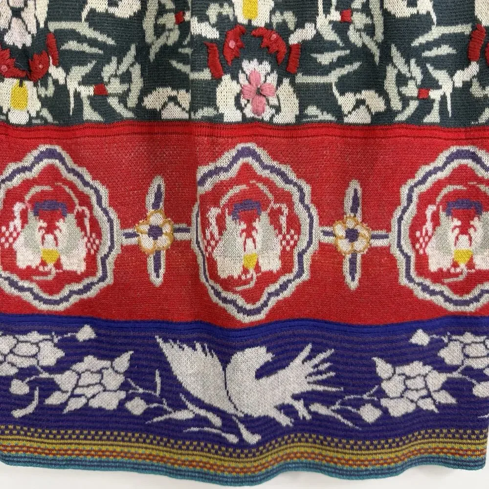 Anthropologie Moth Chava Embroidered Folk Bird Floral Knit Skirt Small Bohemian